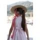 vestido de manga curta flores cor de rosa brancas